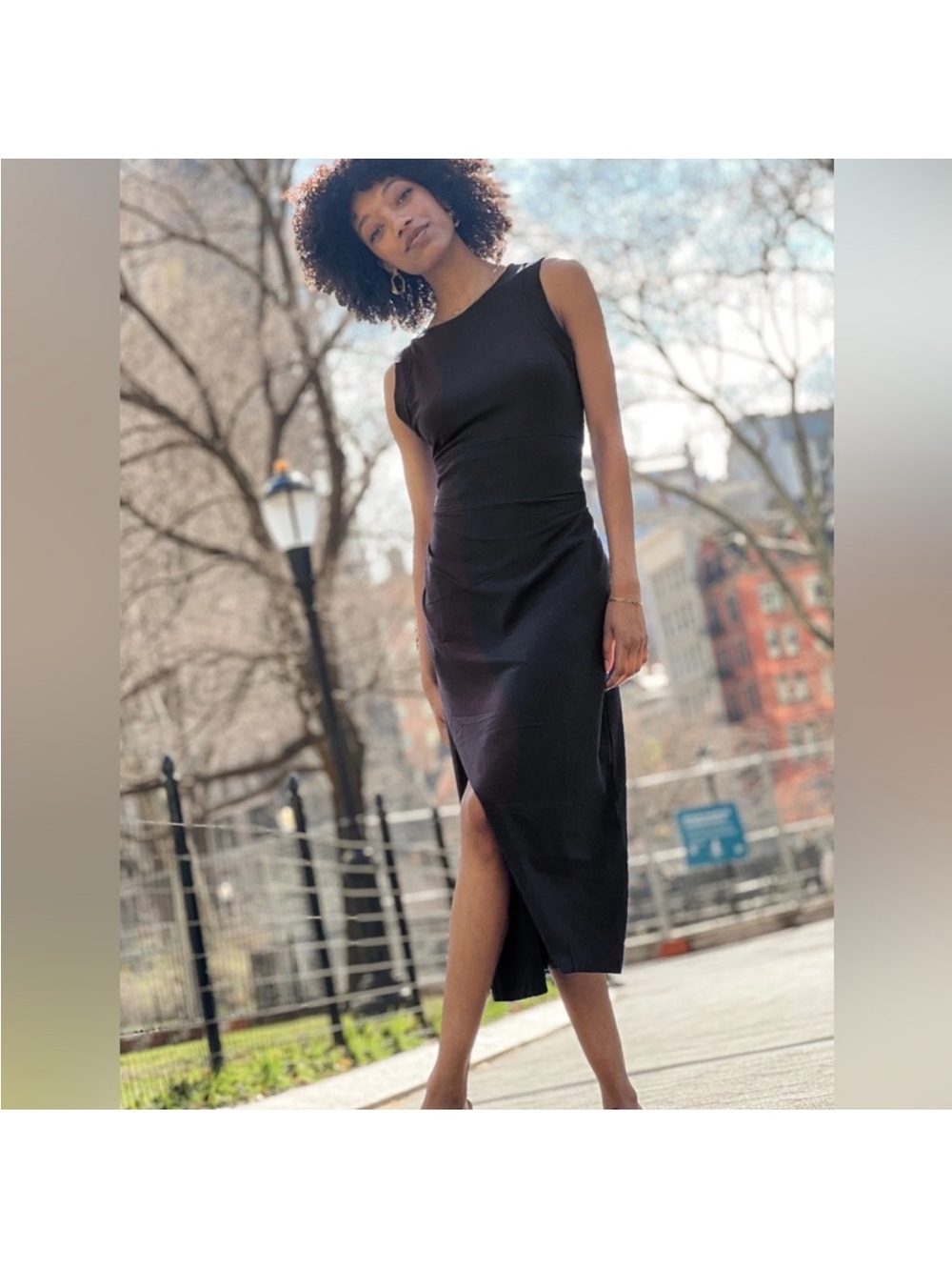 Grey State Black Sleeveless Midi Dress with Front Slit